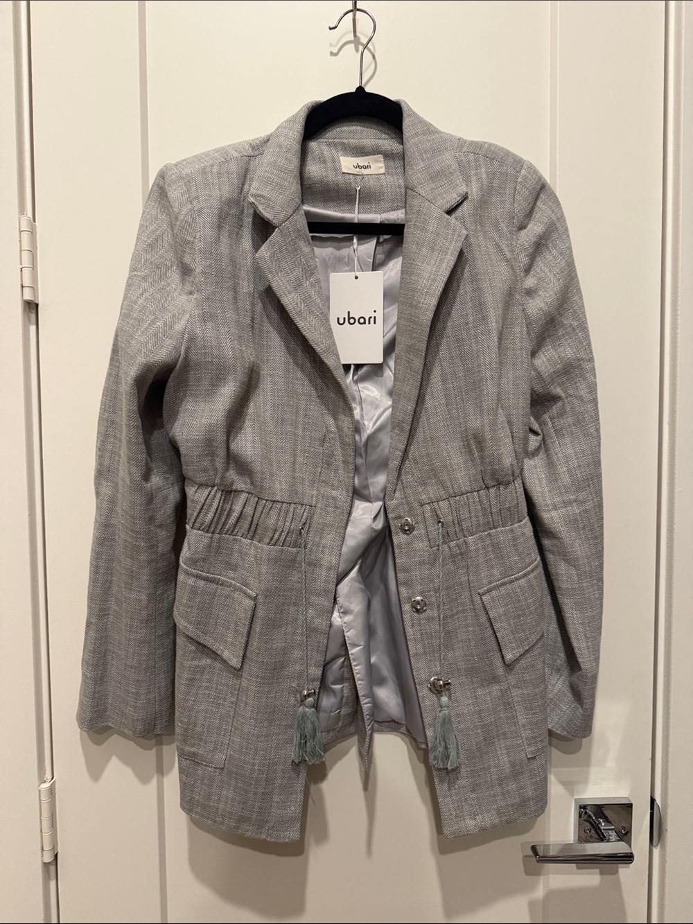 Women's Light Gray Textured Blazer Jacket by Ubari